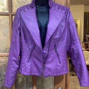 Purple Faux leather bomber jacket